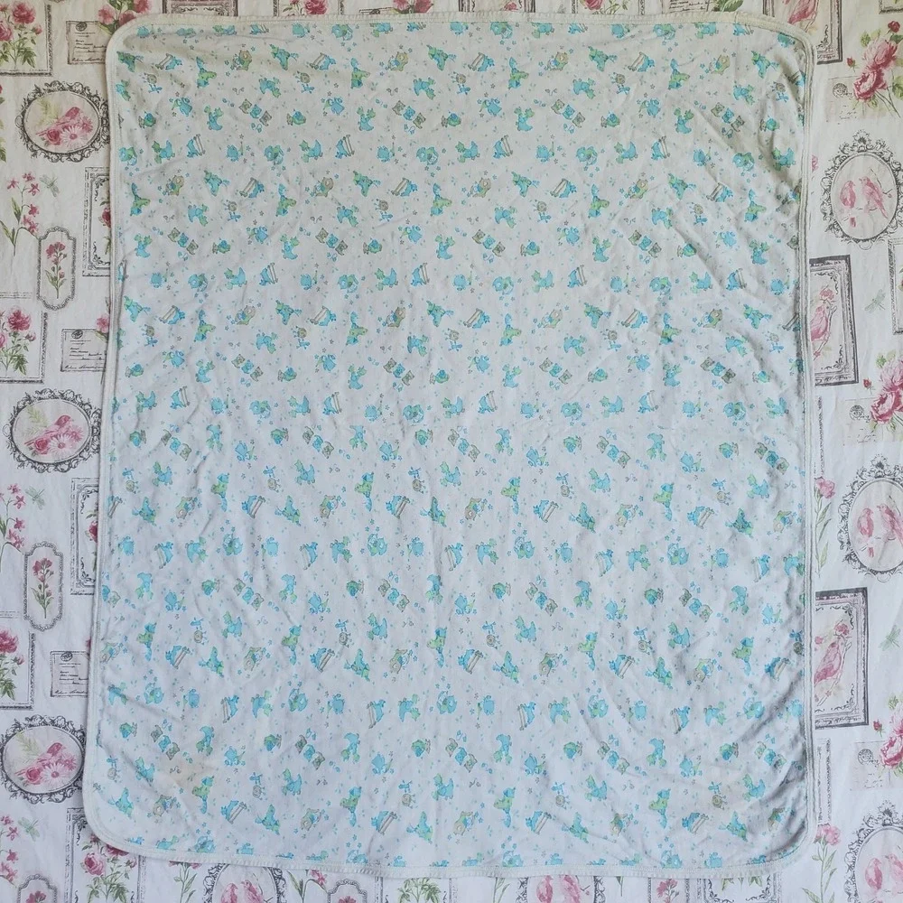 Vtg Carter's Baby Blanket Receiving Mother Goose Nursery Rhyme 100% Cotton
